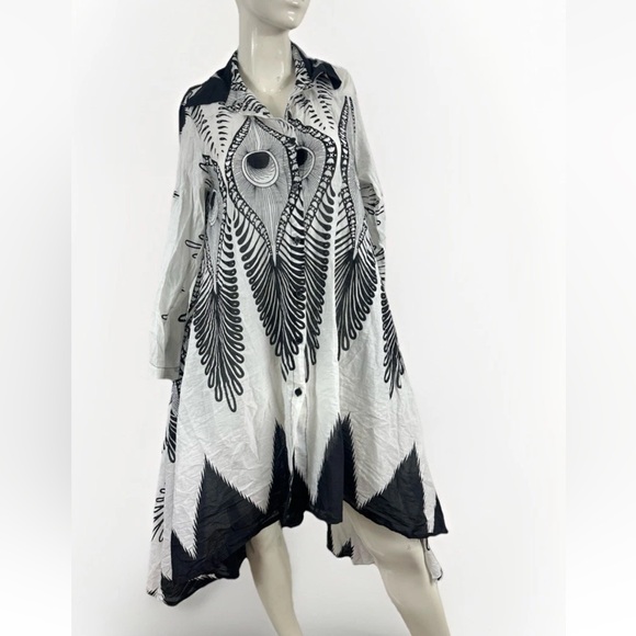 NWT Step in Style M Indian Hi Low Dress/Duster Tunic Boho Collared Button Front - Picture 1 of 11